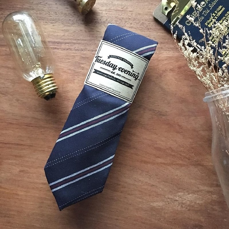Necktie Blue Dash Line - 领带/领带夹 - 棉．麻 