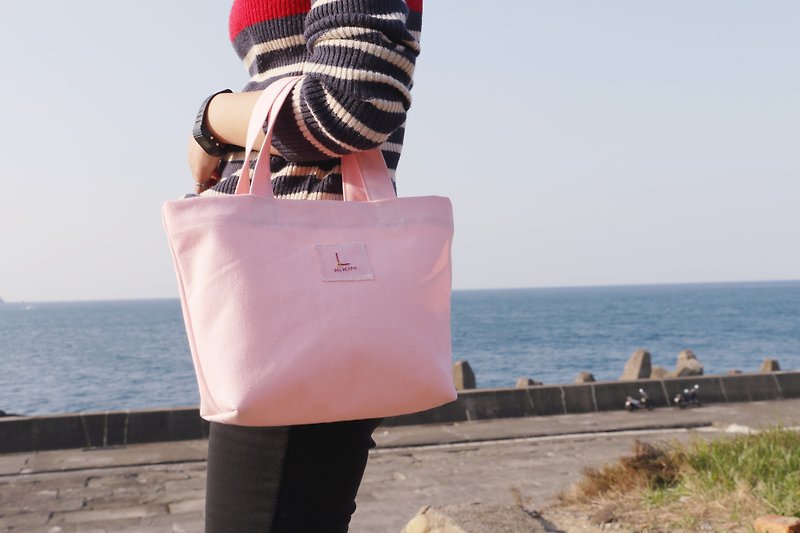 【樱花粉】手提袋 (定制26英文字) / 环保袋 便当袋 - 手提包/手提袋 - 棉．麻 粉红色