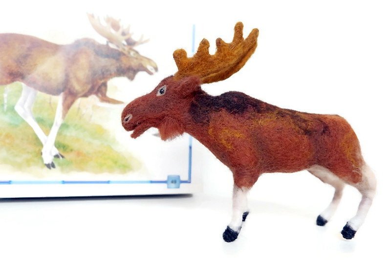 Moose miniature figurine for the dollhouse - 玩偶/公仔 - 羊毛 咖啡色