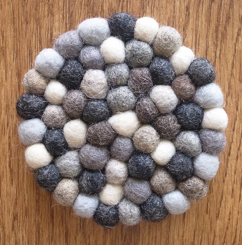 羊毛毡 球球 手工 杯垫 圆形 10cm 灰蓝 - 杯垫 - 羊毛 灰色