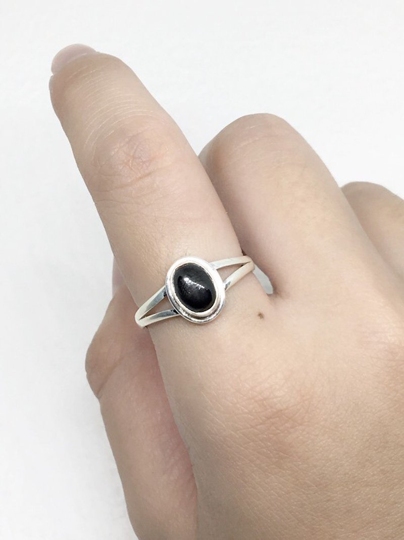 黑星石925纯银异国设计戒指 尼泊尔手工镶嵌制作(图4款) - 戒指 - 宝石 黑色