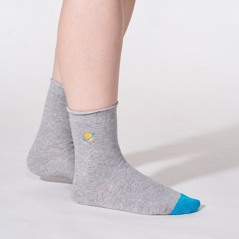星环 3:4 /灰/ 刺绣 袜子 - 袜子 - 棉．麻 灰色