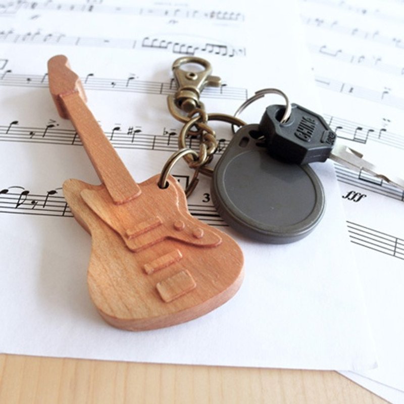 【乐器系列】贝斯钥匙圈 Bass  //  樱桃木制 钥匙圈 挂件 吊饰 - 钥匙链/钥匙包 - 木头 咖啡色