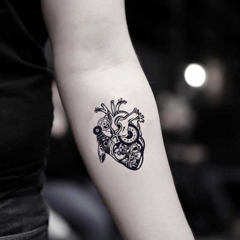 OhMyTat 蒸汽朋克之心 Steampunk Heart 刺青图案纹身贴纸 (2 张) - 纹身贴 - 纸 黑色