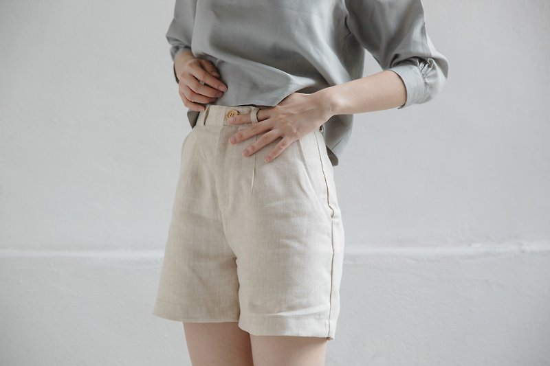 极简舒适短裤-自然色 - 女装长裤 - 棉．麻 卡其色