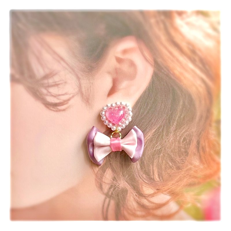 耳环糖果心 - 耳环/耳夹 - 其他材质 粉红色