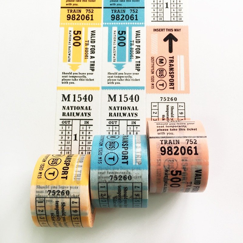 maste 和纸胶带 Trip Tip 复古票券 复刻版【3色全套组】旅行车票 - 纸胶带 - 纸 多色