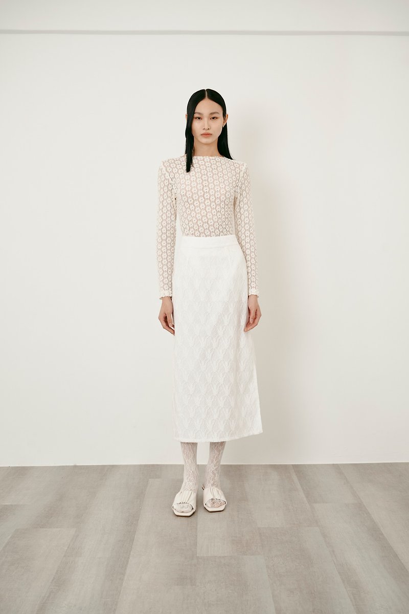 蕾丝开衩长裙 / LACE MIDI SKIRT - 裙子 - 其他人造纤维 白色