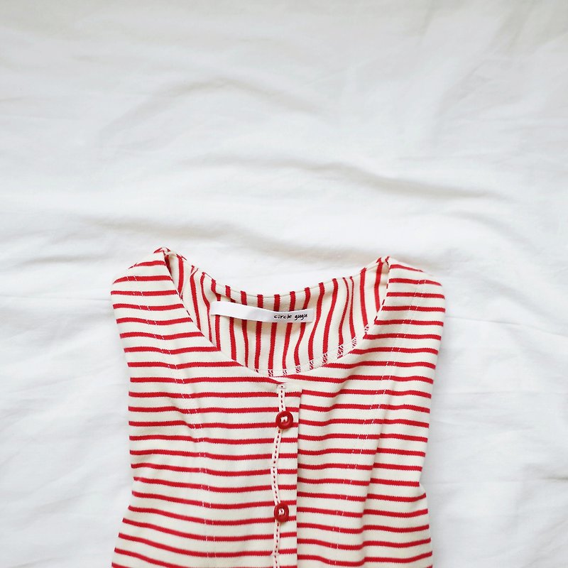 条纹短版外套 红米色 - 女装休闲/机能外套 - 棉．麻 红色