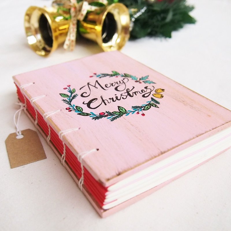Pink Merry Christmas notebook handmadenotebook diary handmade wood  筆記本 - 笔记本/手帐 - 木头 粉红色