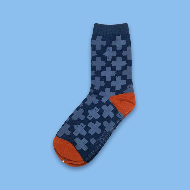 朱缇的猪蹄 FAMILY 品牌印花棉袜【单入 蓝橘】 - 袜子 - 棉．麻 蓝色