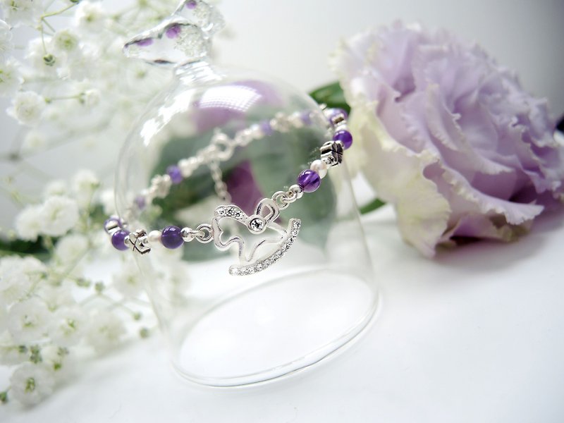 定制化礼物-花木马-缤纷紫水晶佐珍珠925纯银闪耀手链 - 手链/手环 - 宝石 紫色