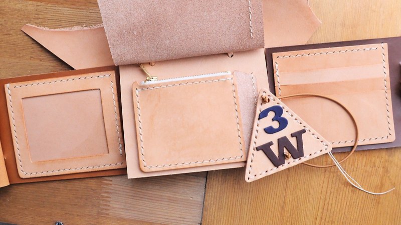 3W短夹材料包系列—3咭位相片零钱包短夹 皮革材料包 情侣银包  - 皮夹/钱包 - 真皮 橘色