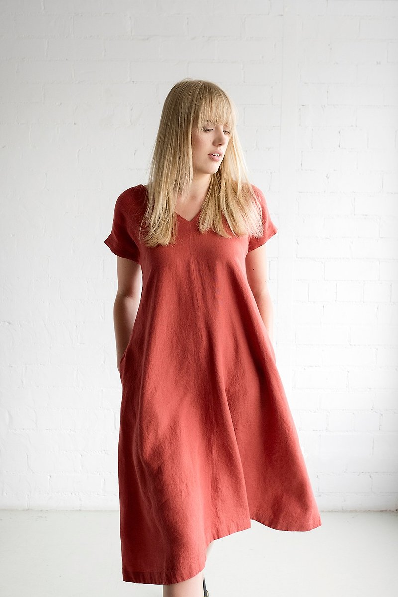 Linen Dress Motumo – 17S9 / Handmade loose linen summer dress - 洋装/连衣裙 - 亚麻 