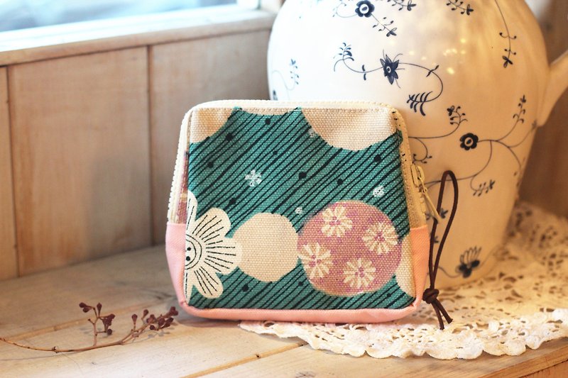 【好日手作】Handmade。日式和风感。口袋收纳包 - 零钱包 - 棉．麻 粉红色