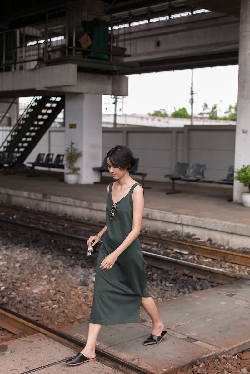 Cotton knit slip dress in Hunter Green - 洋装/连衣裙 - 棉．麻 绿色