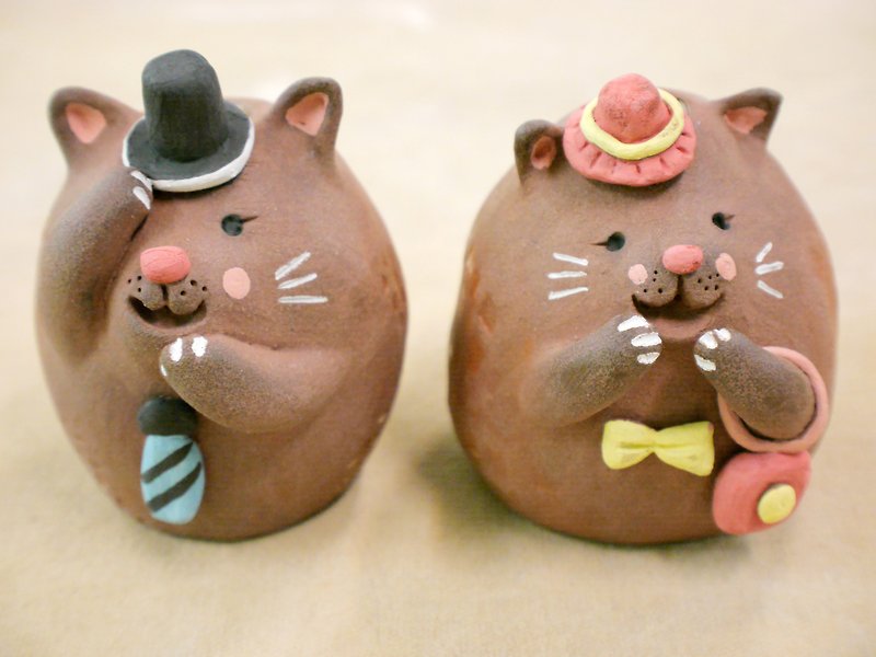 【小花器】上街买菜─胖胖猫组 - 花瓶/陶器 - 陶 