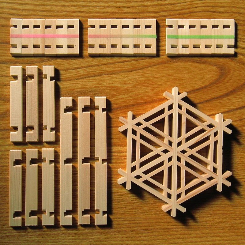 Japan Kumiko assembly kit Gomagara pattern Traditional crafts - 杯垫 - 木头 咖啡色
