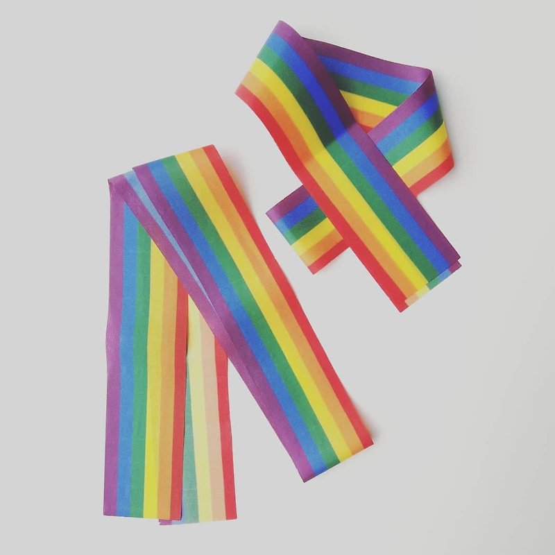 MINI LIFE X LGBT Rainbow Life 六色彩虹印花丝带/头带/领巾结 - 领结/领巾 - 聚酯纤维 多色