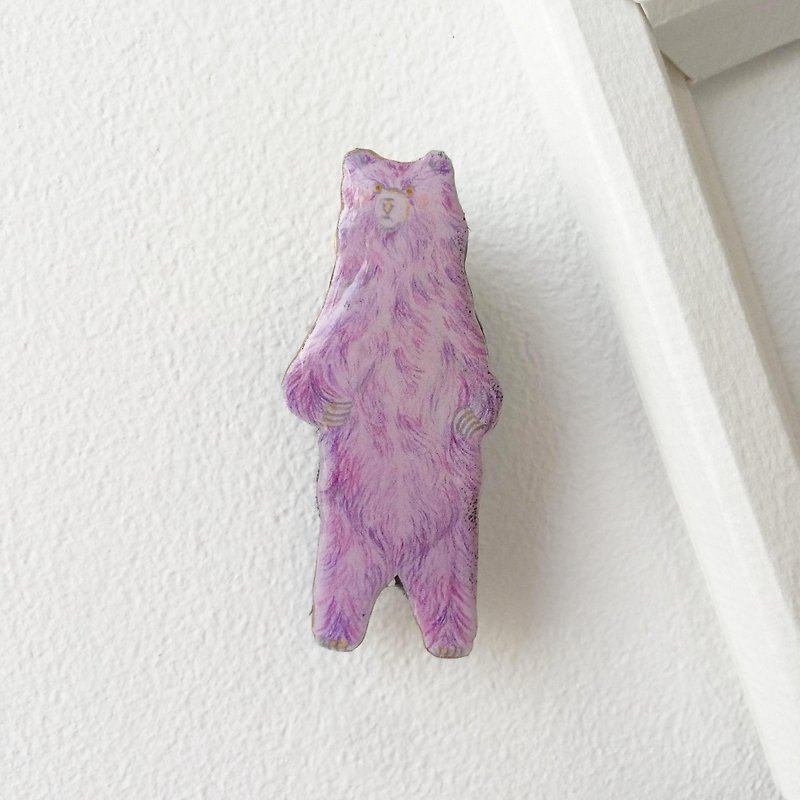 #11 站立小熊 紫 ：手工制作胸针 - 胸针 - 塑料 紫色