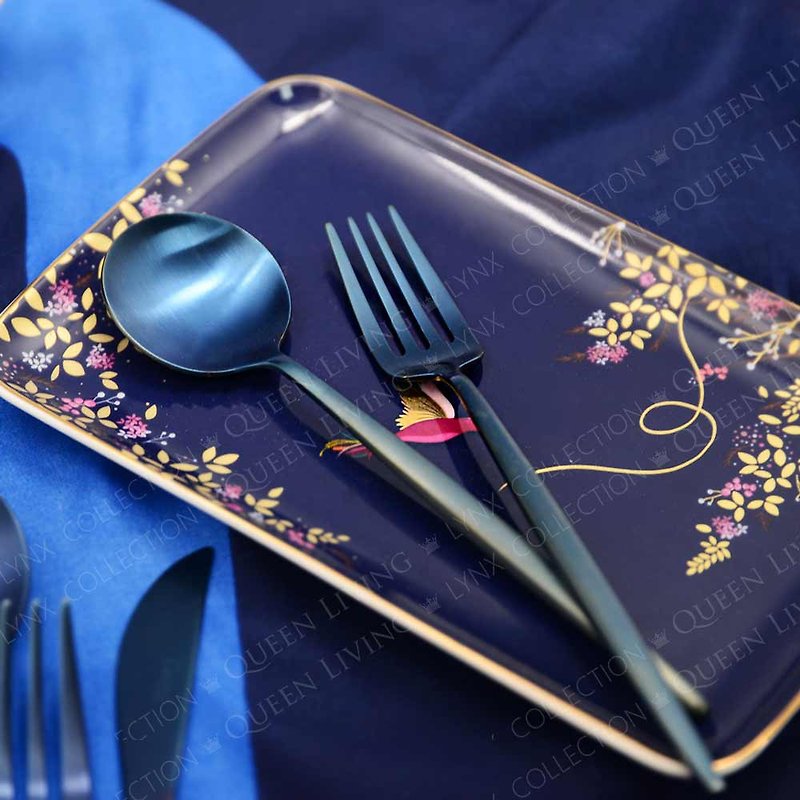 葡萄牙 Cutipol | MOON / 宇宙蓝不锈钢点心叉匙二件组 - 餐刀/叉/匙组合 - 不锈钢 蓝色
