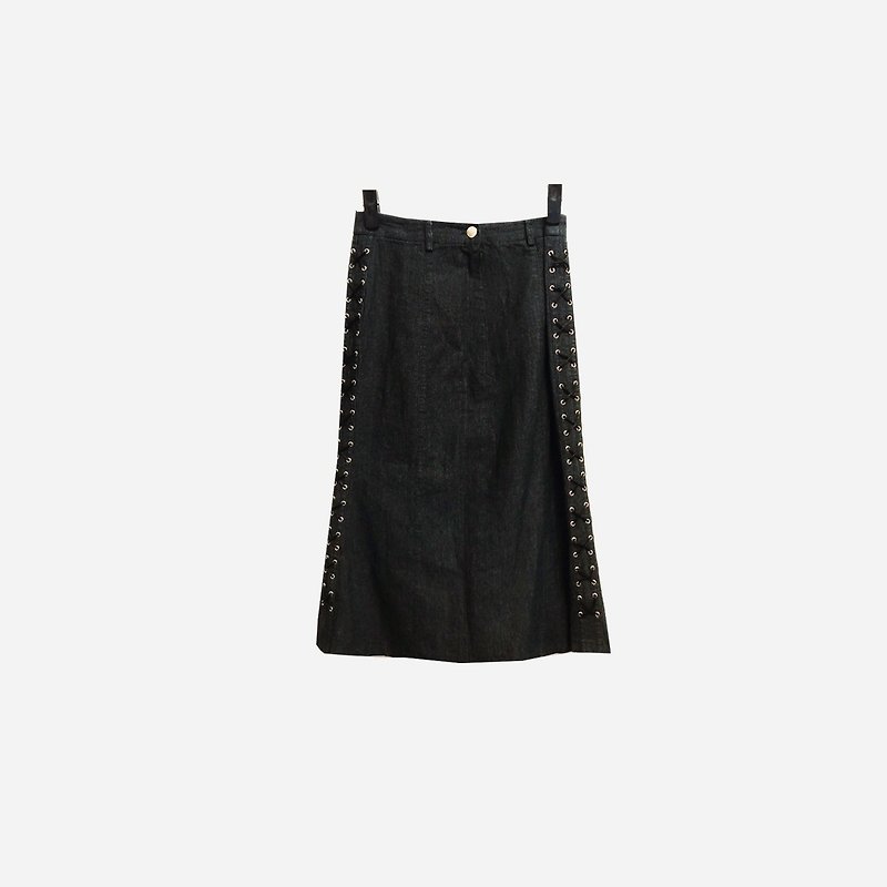 脱臼古着 / 灰黑牛仔裙 no.228 vintage - 裙子 - 聚酯纤维 黑色