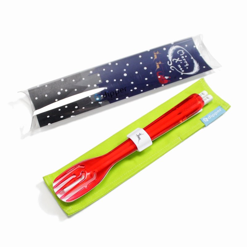 dipper 3合1SPS环保餐具组-莓果红叉(圣诞限定版) - 筷子/筷架 - 塑料 红色