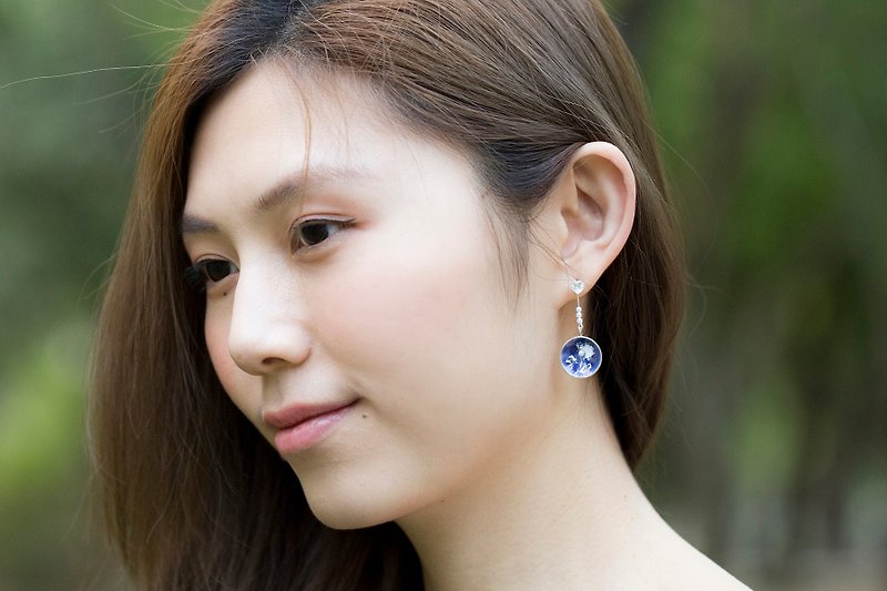 星空陨石坑耳环 (珐琅银箔) - 耳环/耳夹 - 珐琅 蓝色