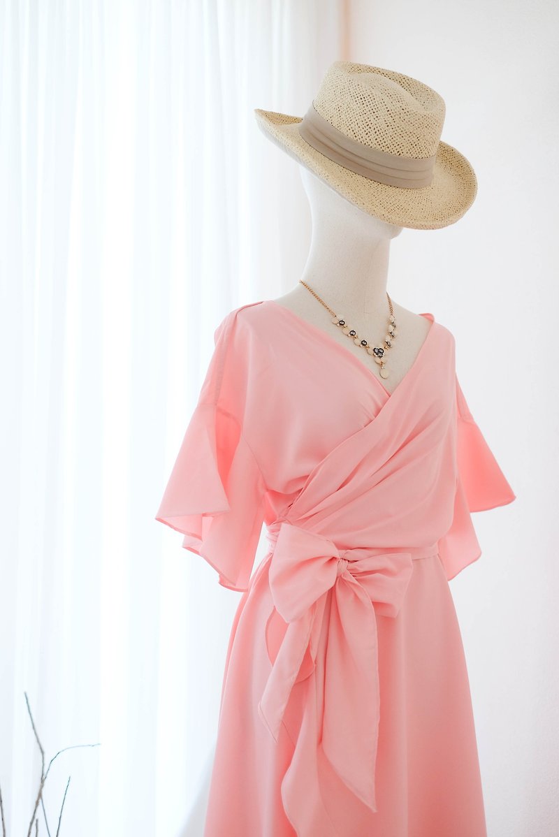 Baby pink dress pink Bridesmaid dress Bridesmaid Robe Sundress Summer dress - 洋装/连衣裙 - 聚酯纤维 粉红色