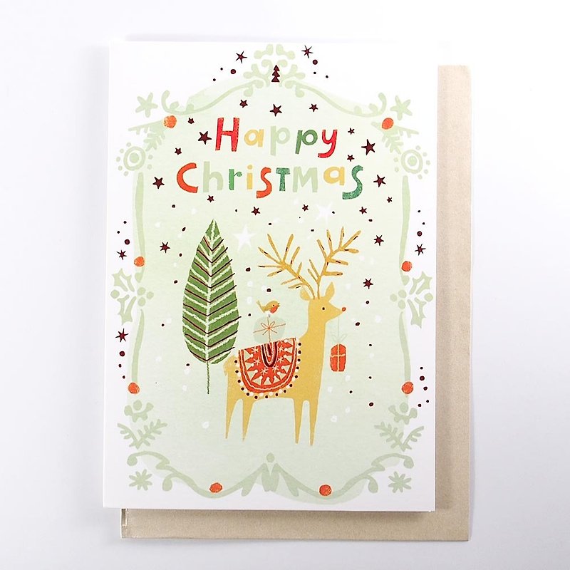 麋鹿带着麻雀送礼物 耶诞卡片【Ling Design-卡片 圣诞节系列】 - 卡片/明信片 - 纸 多色