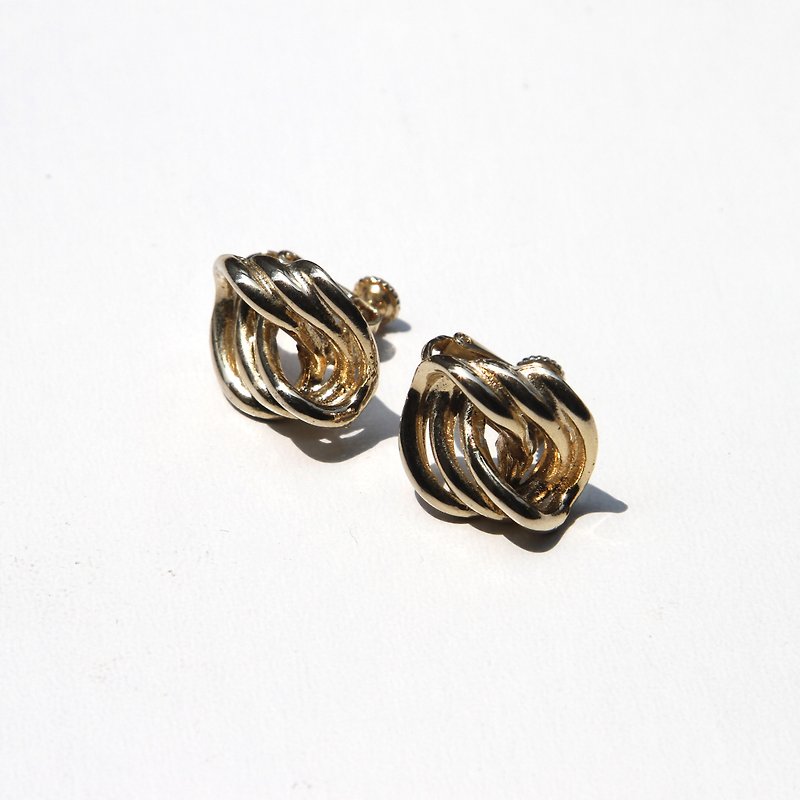 【蛋植物古着】昭和复古夹式金属古董耳环 - 耳环/耳夹 - 其他金属 金色