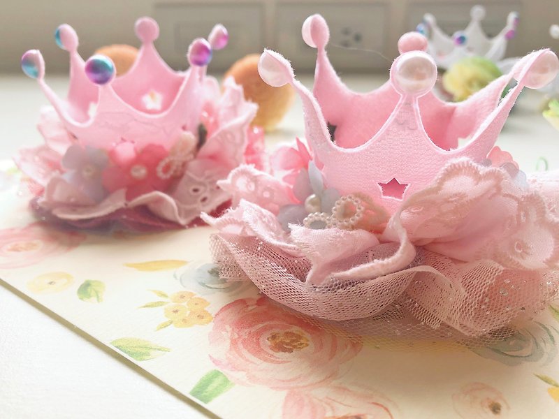 粉色 小孩儿童花童发夹小花皇冠网纱布蕾丝 - 其他 - 棉．麻 