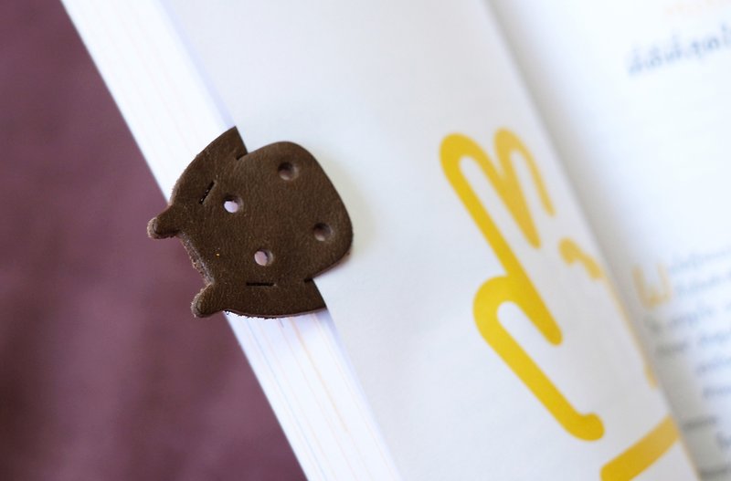 Leather Bookmark / Cute Animal Bookmark / Gift - Hippopotamus Dark Brown - 书签 - 真皮 咖啡色