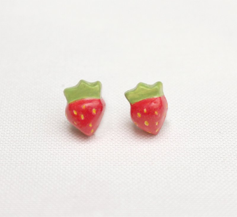 草莓 耳环/ 可改耳夹 - 耳环/耳夹 - 粘土 红色