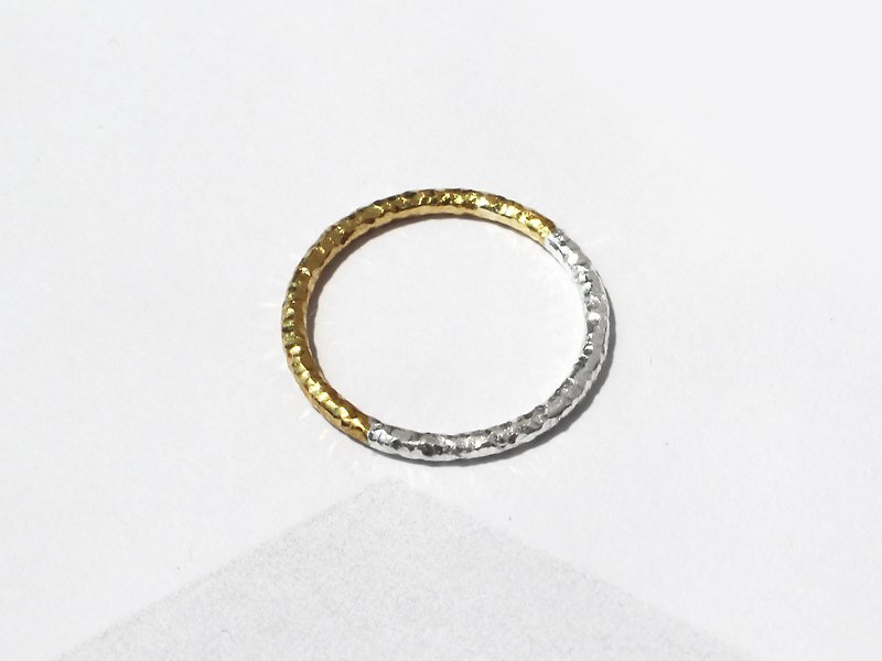925纯银Two-Tone纹理质感戒指 | 24K金 - 戒指 - 其他金属 金色