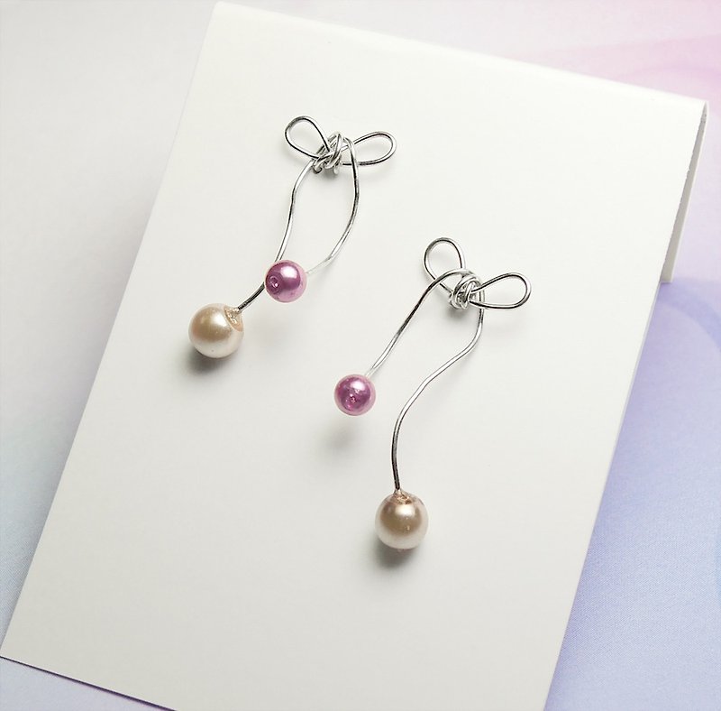 蝴蝶结珍珠纯银耳针/耳夹(三色可选) - 耳环/耳夹 - 其他材质 多色