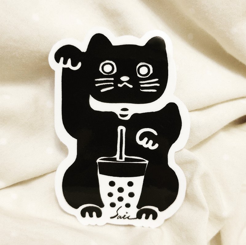 招财猫防水贴纸 机车贴纸 平板 防水 贴纸 行李箱 安全帽 猫咪 猫 - 贴纸 - 纸 黑色