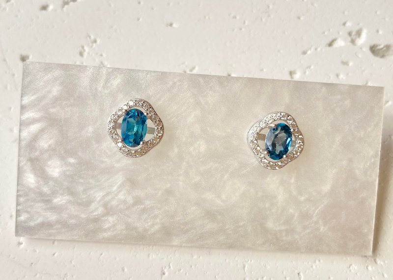 天然托帕石耳环925纯银耳环戒指裸石宝石轻珠宝半宝石 - 耳环/耳夹 - 宝石 蓝色