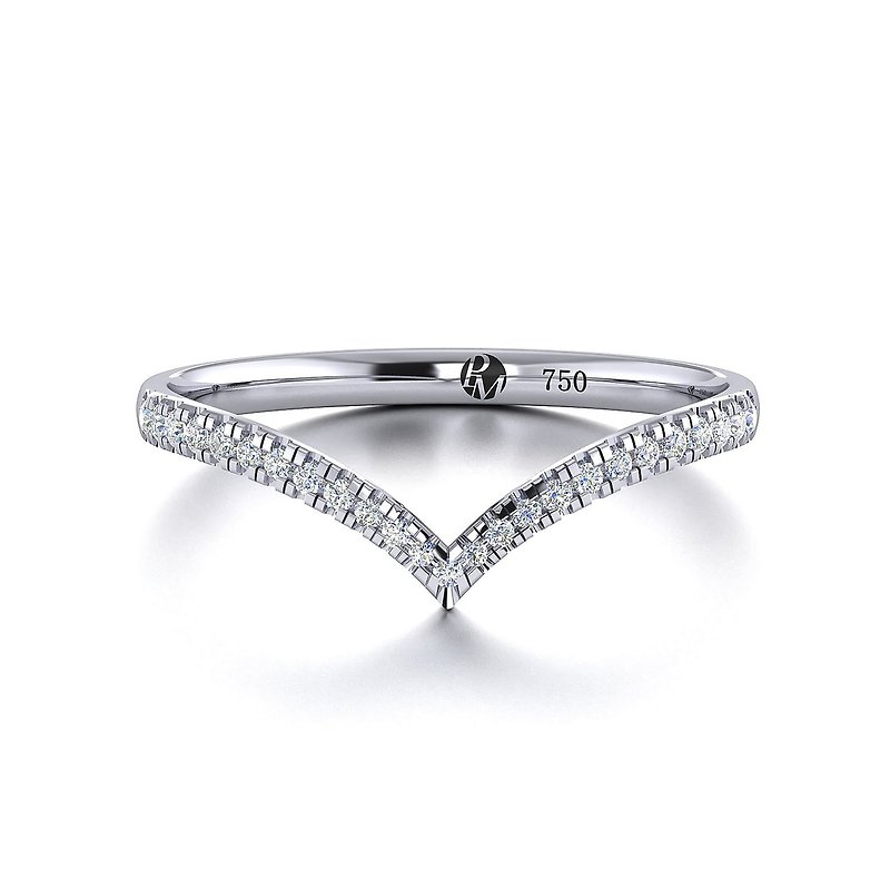 【PurpleMay Jewellery】纯18K白金V型线戒戒指 婚戒 订制 R002 - 戒指 - 钻石 银色