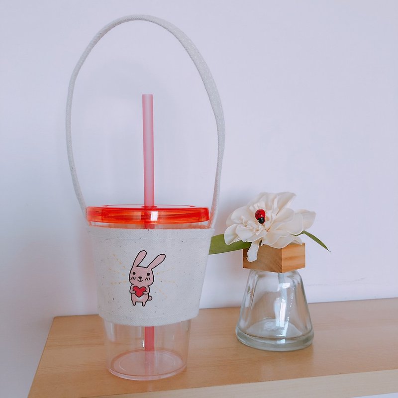 兔子 手绘环保杯袋 - 随行杯提袋/水壶袋 - 其他人造纤维 白色