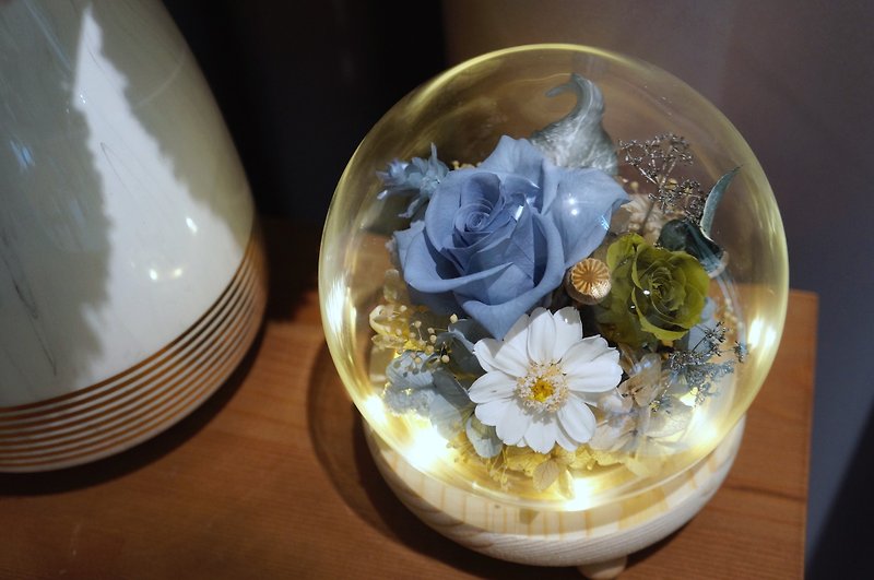 蓝色优雅 永生花玻璃灯罩 - 干燥花/捧花 - 玻璃 蓝色