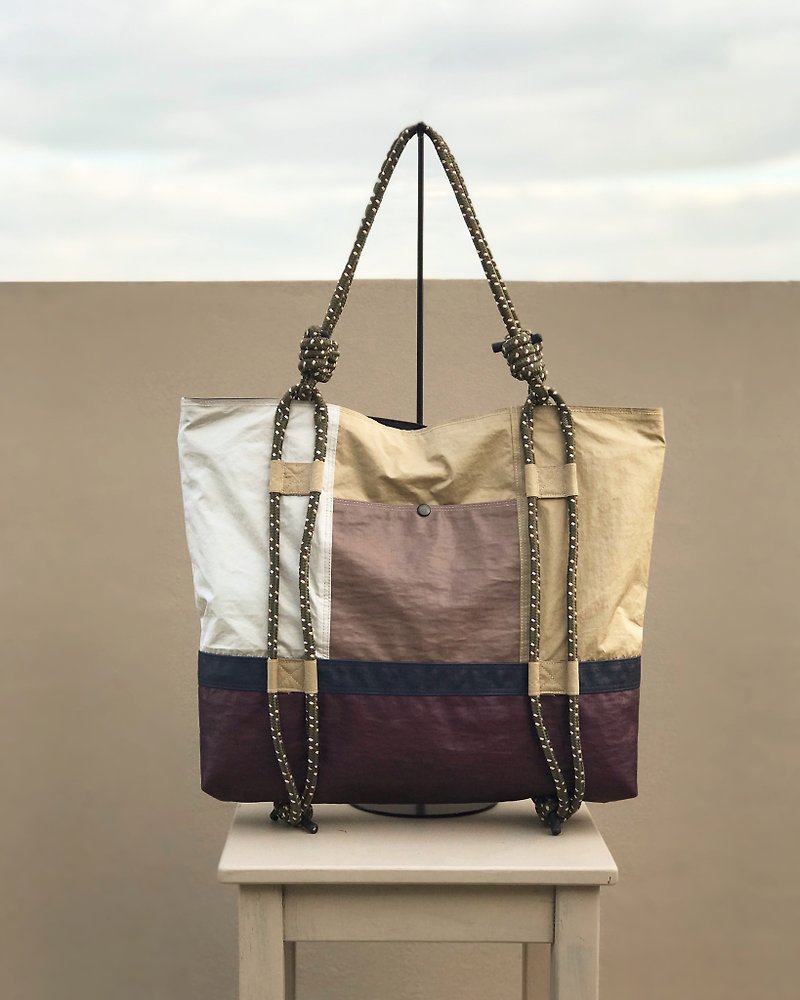 Patchwork Outdoor Tote Bag Waterproof With Climbing rope - 手提包/手提袋 - 防水材质 