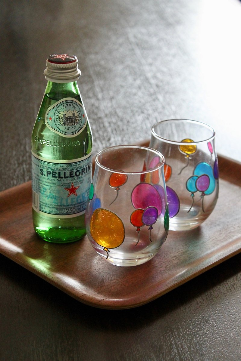 【限量版】彩绘日本制水晶玻璃威士忌杯情侣对杯 缤纷气球嘉年华 - 酒杯/酒器 - 玻璃 多色