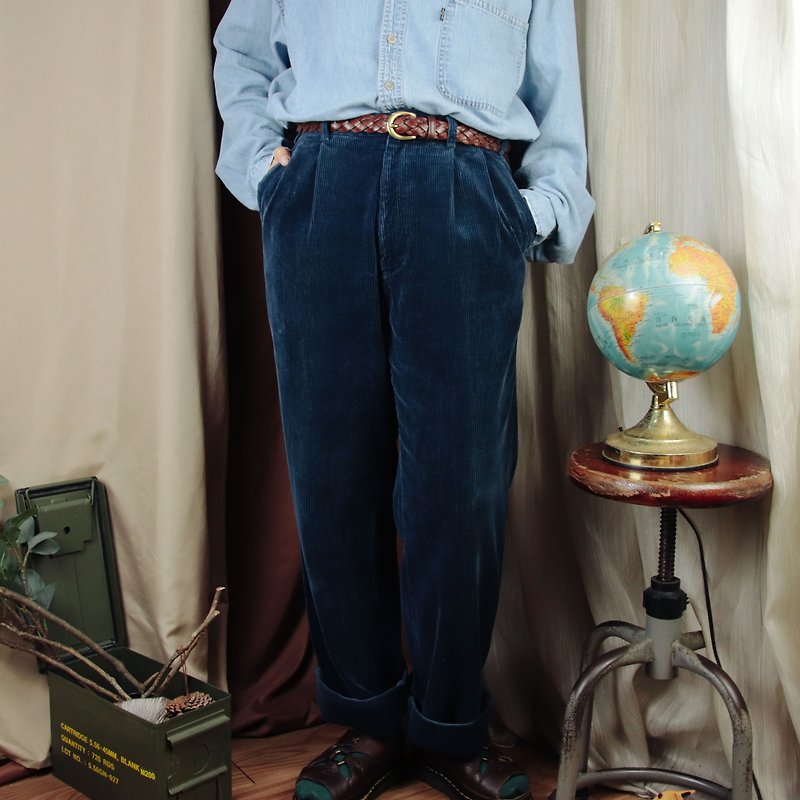 Polo灯芯绒长裤009,蓝色 28腰 棉质 长裤【Tsubasa.Y 古着屋】 - 女装长裤 - 棉．麻 蓝色
