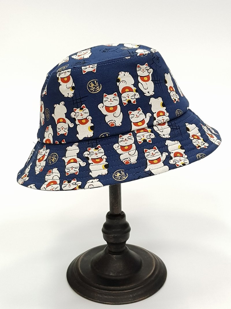 经典渔夫帽-  【招财猫】 #街头文青 #四季好伙伴 #渔夫帽 - 帽子 - 棉．麻 蓝色