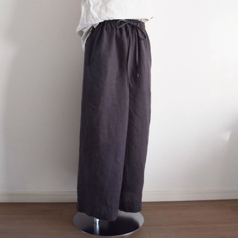 Wide easy pants with Linen that you can choose the size and length Dark gray Made to order