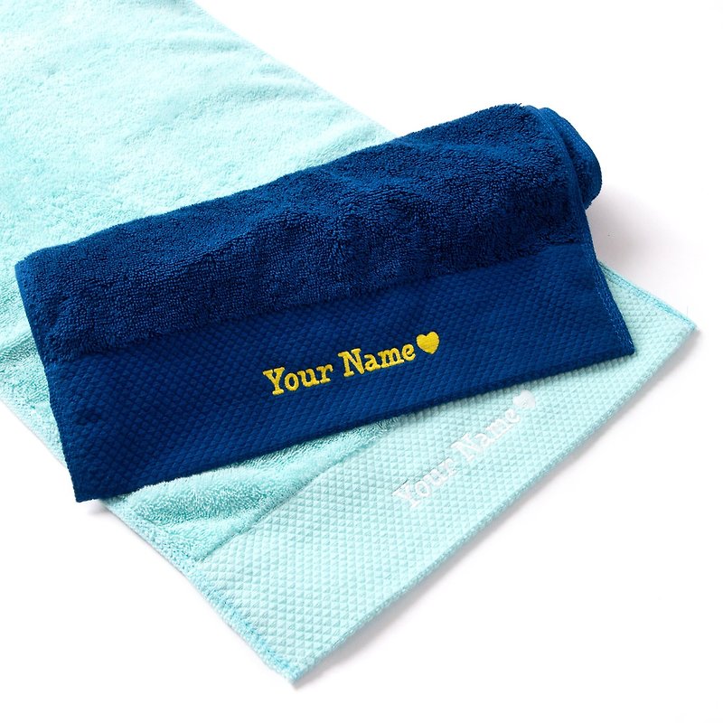 【定制化礼物】自订英文绣字 - 深蓝/绿松色毛巾 - 7种绣字颜色选 - 运动配件 - 棉．麻 蓝色