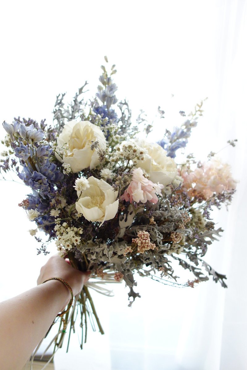 婚礼花饰系列-气质粉蓝干燥捧花 - 干燥花/捧花 - 植物．花 粉红色