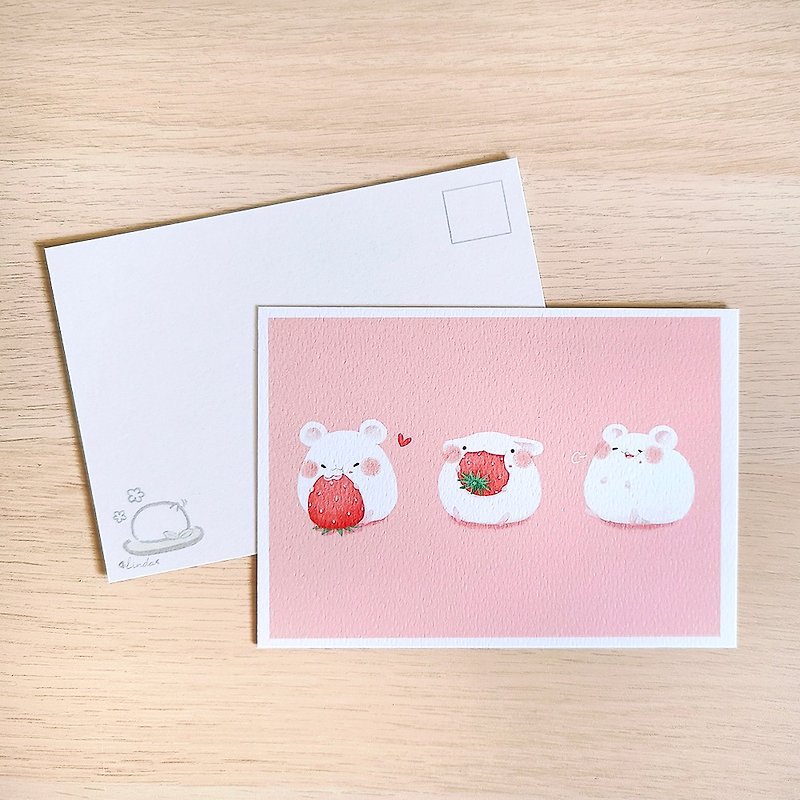 厚磅明信片 - 草莓大福 - 卡片/明信片 - 纸 粉红色