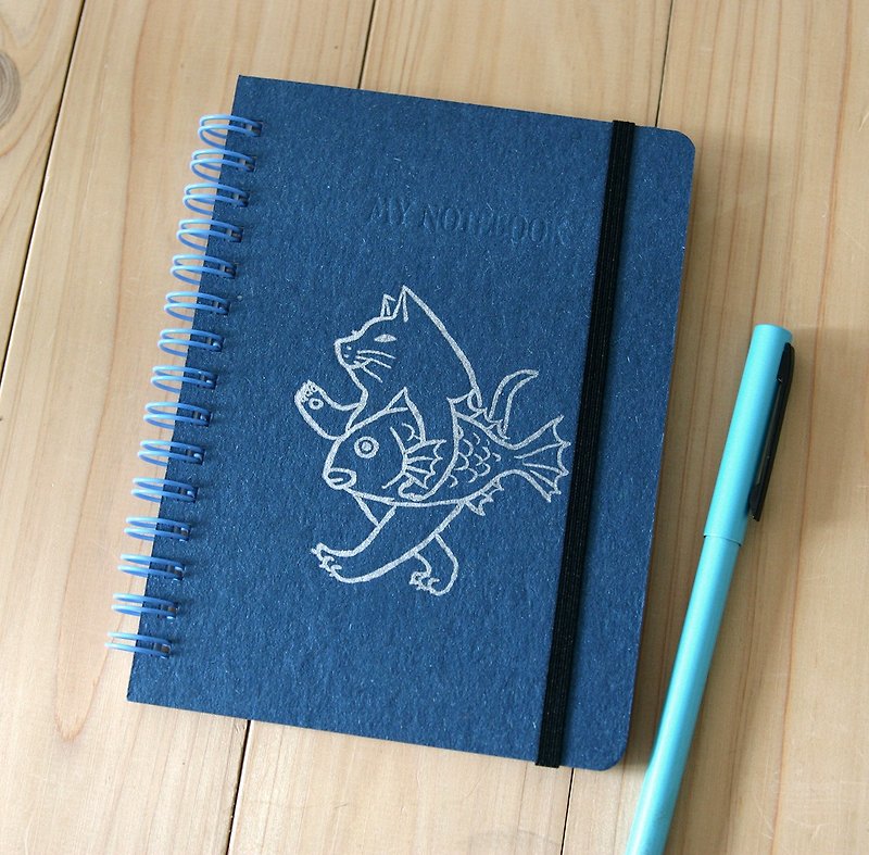 A6リングノート　鯛を抱えた猫 - 笔记本/手帐 - 纸 蓝色